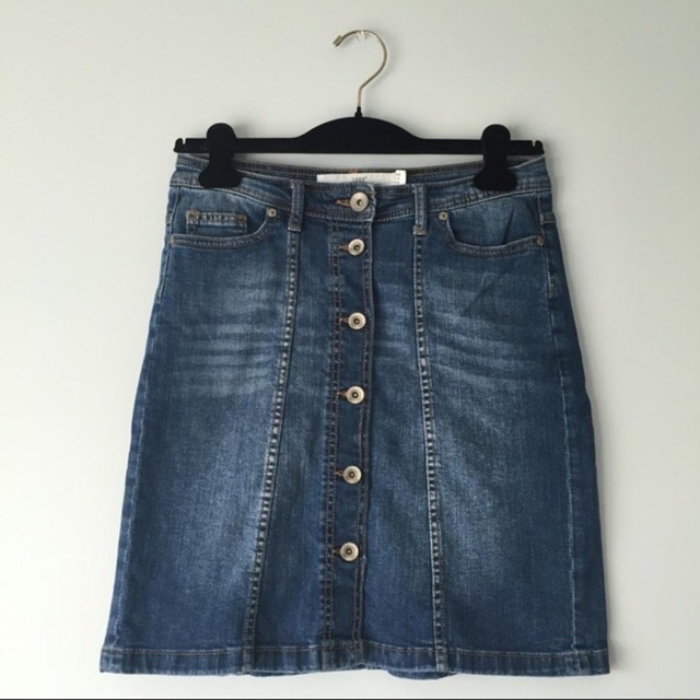 H&M L.O.G.G. Button Front Denim Midi Skirt